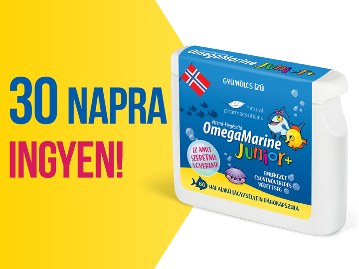 Natural Pharmaceuticals OmegaMarine Junior OmegaMarine Junior kiegészítő csomagolásán a következő felirat található: 30 nap ingyen.