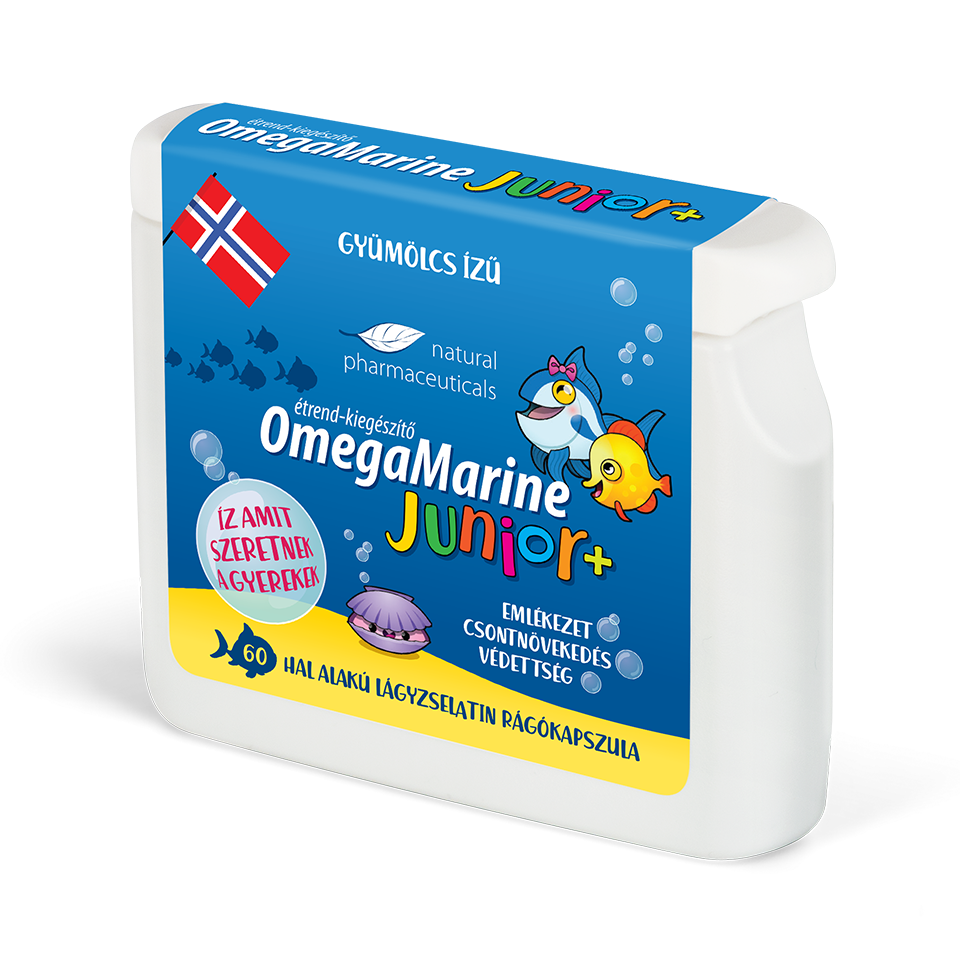 Natural Pharmaceuticals OmegaMarine Junior Havi adag OmegaMarine Junior omega-3-tartalmú étrend-kiegészítő gyermekek számára.